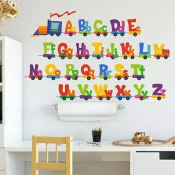 Cartoon Car Train 26 Letters Alphabet Wall Stickers for Kids Rooms Home Decor Children Wall Sticker Room Decoration Accessories