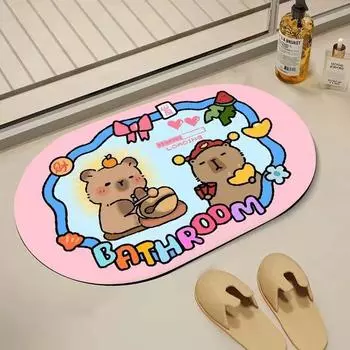 Cartoon Card Bathroom Rich Mat Household Toilet Absorbent Quick Dry Dirty Mat Waterproof Non-slip Mat 40 * 60cm [Diatom Mud]