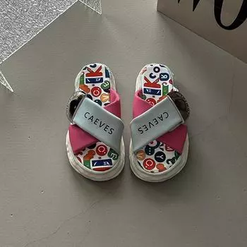 Cartoon casual thick bottom heightening cool slippers women s summer fashion versatile cross with graffiti beach flat bottom cool slippers 35
