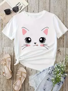 Cartoon Cat 3D Print T-Shirt Casual Short Sleeve Top Summer Women s Clothing Harajuku Streetwear Graphic Tees Clothing Top S
