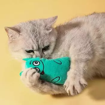 Cartoon cat and dog shaped toys, bite-resistant puppy plush dolls, cat self-entertainment teeth grinding and cleaning interactiv зелёный