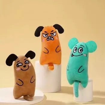Cartoon cat and dog shaped toys, chew-resistant plush dolls, self-entertainment teeth grinding and cleaning pet toys серый