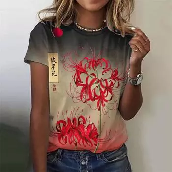 Cartoon Cat Dog Pattern T-Shirt For Women Flower Animal 3D Printed T Shirts Summer Fashion Street Tees Short Sleeves O-Neck Tops M