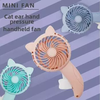 Cartoon Cat Ears Hand-Pressed Fan - Battery-Free, Compact Kitten Design