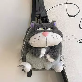 Cartoon Cat Lucifer Plush Shoulder Bag With Drawstring Closure For Daily Use