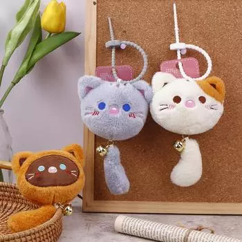 Cartoon Cat Plush Toy Bell Kitten Pendant Soft Stuffed Doll Keychain Car Key Ring Backpack Bag Decor Gift белый
