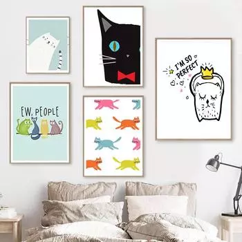 Cartoon Cat Posters And Prints Canvas Painting Wall Art Pictures For Living Room Kid s Bedroom Nursery Cuadros Home Decoration 21x30cm No Framed белый
