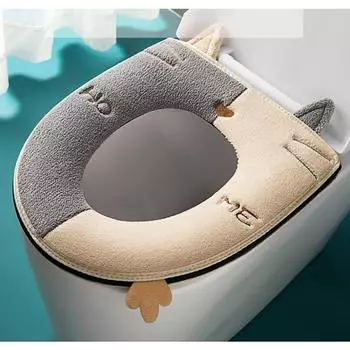 Cartoon Cat Shape Toilet Mat with Handle Thicken Plush Toilet Seat Cover Mat Universal Toilet Cushion Bathroom Aceesories розовый