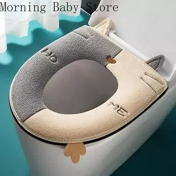 Cartoon Cat Shape Toilet Mat with Handle Thicken Plush Toilet Seat Cover Mat Universal Toilet Cushion Bathroom Aceesories жёлтый
