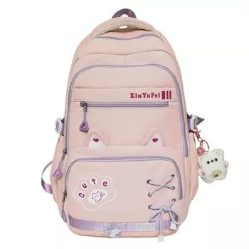 Cartoon Cat Студенческий школьный рюкзак женский легкий рюкзак с несколькими отделениями большой емкости чёрный