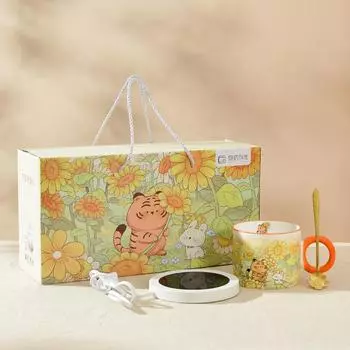 Cartoon Ceramic Constant Temperature Cup Souvenir Gift Set Warm Cup Smart Heating Coaster Creative Gift 401-500ml