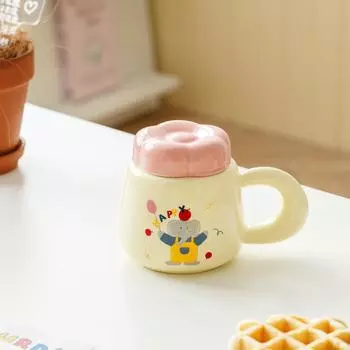 Cartoon Ceramic Cup High Value Water Cup Creative Mug with Ceramic Lid Student Girl Gift Cup Drinking Water Cup 380ml