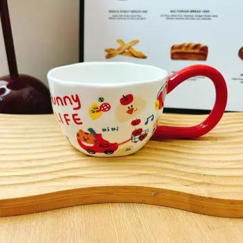Cartoon Ceramic Mug Cup Coffee Cup Polka Dot Home Breakfast Milk Cup Big Hand Gift High Appearance 400ml