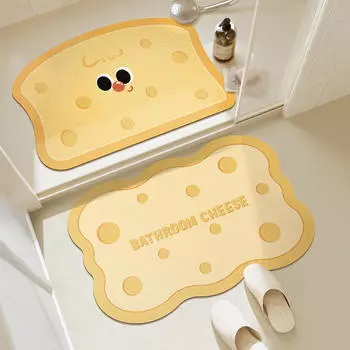 Cartoon Cheese Absorbent Diatom Mud Floor Mat Bathroom Doorway Quick-drying Anti-slip Mat Household Easy-to-main Floor Mat 40 * 60Cm