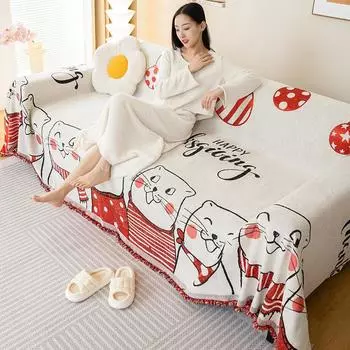 Cartoon Chenille Sofa Cover Cloth Towel Light Luxury High Sense Anti-Scratching Sofa Cushion Four Seasons Universal Sofa Cover Blanket 180*130cm