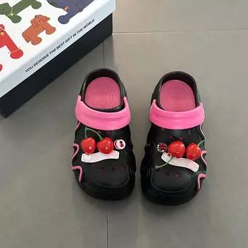 Cartoon cherry breathable hollow sandals summer new fashion versatile casual thick sole heightening hole shoes women 35-36