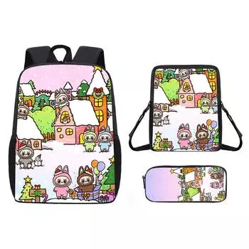 Cartoon Christmas Backpack Shoulder Bag Pencil Case Three Piece Set 01
