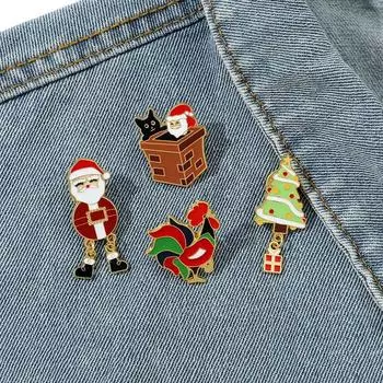 Cartoon Christmas Brooch Bell Dripping Oil Lapel Pin Unique Santa Claus Enamel Pins Women D