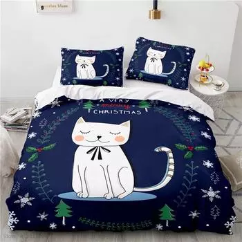 Cartoon Christmas Cat 3d Bedding Set Duvet Cover Set with Pillowcase Boys Girls Children Bed Linen Set Twin Full Queen King Size 135x200cm