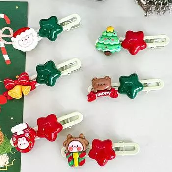 Мультяшная рождественская заколка для волос, милый Санта-Клаус, рождественская елка, звезда, боковая челка, зажим для волос, головной убор для девочек, аксессуары для волос, новогодние подарки A2