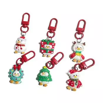 Cartoon Christmas Resin Key Chain Kawaii Santa Claus Snowman Pendant Key Ring Backpack Charms Decoration Year Gift