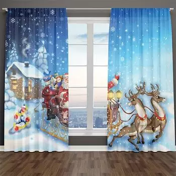 Cartoon Christmas Santa Claus Happy New Year Kid s Window Curtains Blinds for Living Room Bedroom Kitchen Door Home Decor 2Pcs W50 X H130(CM)X2&Hook