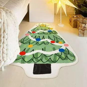 Cartoon Christmas Tree Carpet Imitation Cashmere Bedside Area Rug for Bedroom Irregular Soft Plush Floor Mat New Year Decoration 40x60cm
