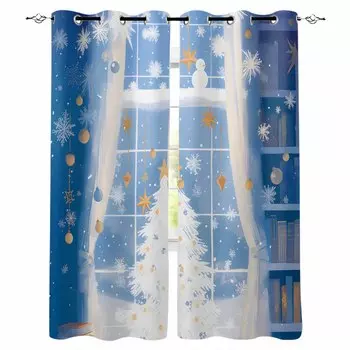 Cartoon Christmas Tree Plants Book Blackout Curtains For Living Room Bedroom Window Treatment Blinds Drapes W135 x H60cm