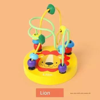 Cartoon Color Cognitive Manual Educational Toy Beaded 1 small wooden bead (Lion)
