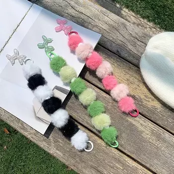 Cartoon Colored Cell Phone Pendant Backpack Accessories Plush Beaded String Autumn Winter розовый