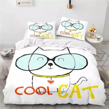 Cartoon Cool Cat 3d Printed Bedding Set Duvet Cover Sets with Pillowcase Boys Girls Children Bed Linen Twin Full Queen King Size 228x228cm