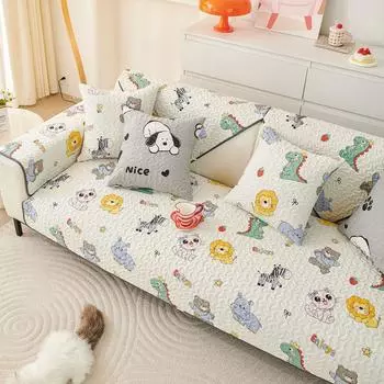 Cartoon Cotton Sofa Cushion Cute Kids Pure Cotton Fabric Non-Slip Cushion All Year Round Neutral Living Room Chaise Sofa Towel Paradise 70*70cm(Leaflet)