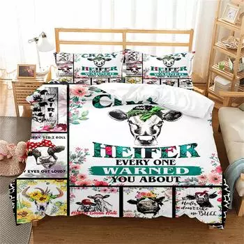 Комплект постельного белья с мультяшной коровкой, 3D-принт с изображением коровьего молока, размер King Queen для детей, мальчиков и девочек, комплект постельного белья с наволочками 70x133cm 2pcs