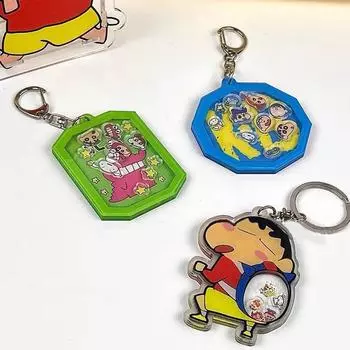 Мультяшный брелок Crayon Shin-Chan, акриловый брелок с блестками, аниме, мини, детский сад, школьный автобус, подвеска для школьной сумки студента A7