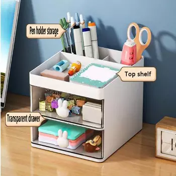 Cartoon Creative Pen Holder, Transparent Drawer Storage Box, Desktop Large Capacity Storage Accessories, Suitable for Stationery небесно-голубой