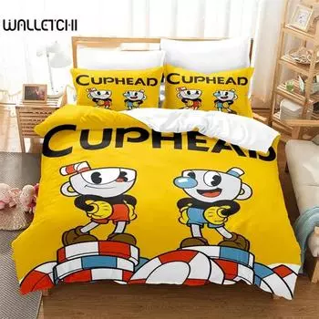Cartoon Cuphead Show Bedding Set,Duvet Cover Comforter Bed Set Quilt Cover Pillowcase,King Queen Twin Size Boys Girls Adults 135x200cm 2pcs