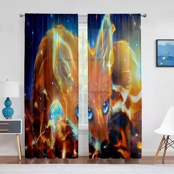 Тюлевые занавески с рисунком лисы в стиле фэнтези, занавески для спальни, занавески для гостиной, прозрачные шторы, жалюзи, шторы из органзы 1 PCS W100XH250cm&Rod Pocket