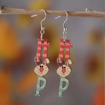 Cartoon cute big ear rabbit painted earrings разноцветный