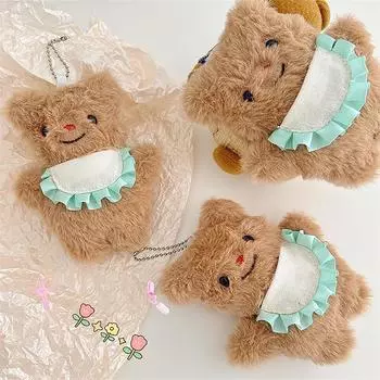 Cartoon Cute Butter Bear Plush Toy Doll Keychain Pendant Backpack Bag Ornaments Soft Stuffed Bear Keyring Accessories Sweet Gift A1