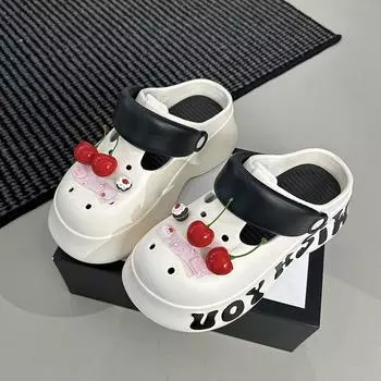 Cartoon cute cherry sweet women s shoes new summer hole shoes versatile thick sole soft sole heightening cool slippers 36-37