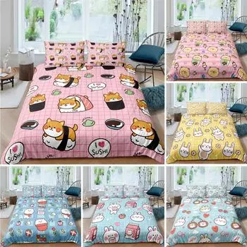 Cartoon Cute DogRabbit Duvet Cover 3D Printed Nordic Bedding Set Pillowcase Double Twin Full Queen King Adult Kids Quilt Cover 70x133cm 2pcs