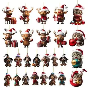 Cartoon Cute Elk 2025 Christmas Ornaments Hanging Decoration Xmas Tree Pendant Decor Festival Theme Party Supplies New Year