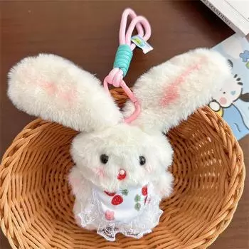 Cartoon Cute Long-Eared Rabbit Squeak Plush Doll Stuffed Toys Keychain Pendant Lanyard Girly Keyring Bag Hanging Ornaments Gifts