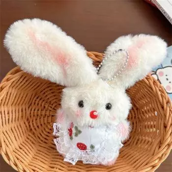 Cartoon Cute Long-Eared Rabbit Squeak Plush Doll Stuffed Toys Keychain Pendant Lanyard Girly Keyring Bag Hanging Ornaments Gifts