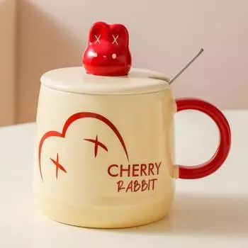 Cartoon Cute Rabbit Ceramic Mug Household Milk Cup Breakfast Cup with Lid Gift Water Cup Couple Coffee Cup 301-400ml