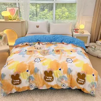 Cartoon Cute Rabbit Duvet Cover Kawaii Lovely Comforter Cover with Zipper Skin-friendly Breathable Soft Queen Size Bedding 150x200cm Single 1Pc