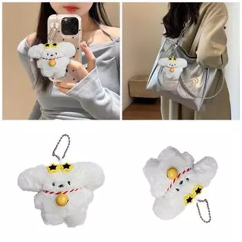 Cartoon Cute Ribbon Dog Keychain Pendant Lovely Plush Hanging Decorations Keyring Charm for Purse Bag Backpack Handbag синий