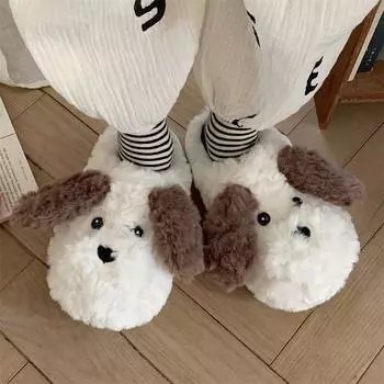 Cartoon Cute Slippers 2024 Long Eared Dog Women s Winter Indoor Home Warm Soft Bottom Cotton Slippers Comfortable and Simple 36-37