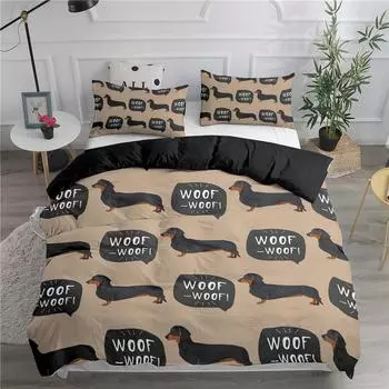 Cartoon Dachshund Dogs Bedding Sets Kids Duvet Cover Set Pillowcase Twin Full Queen King Comforter Set Bed Linen For Boys Girls EU single(135x200cm)