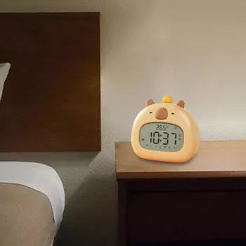 Cartoon Desk Bedside Alarm Clock Children Temperature Display USB Charge Bedroom for